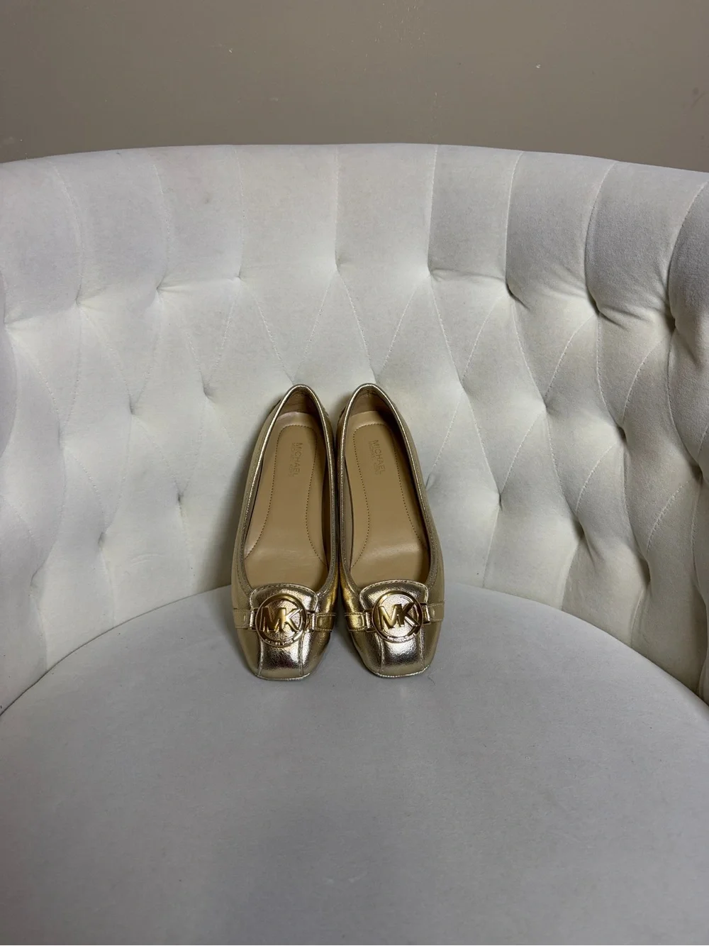 Michael Kors Metallic Gold Logo Penny Loafers